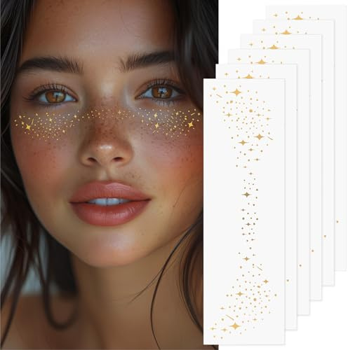 LOPHE Purpurina Pecas Para La Cara Pegatinas,6 Parches de Maquillaje de Pecas Brillantes,Pegatinas Cara Brillantes Festival,Tatuajes Temporales Pegatinas,Para Fiestas, Festivales, Navidad(C-6PCS)