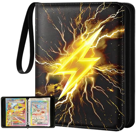 Gurgitat for Jumbo Card Binder 80 Pockets for XL Jumbo Cards - Trading Card Collection Album Folder Double Sided Pocket with Zipper for Men Boys Girls Teens for Game Cards, Lightning