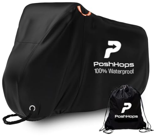 Poshhops Outdoor Bike Cover for 1-2 Bikes - Heavy Duty 600D Oxford Tear Resistant and Windproof, Waterproof Bike Covers for Outside Storage, Stationary Bicycle Cover Comes with Carry Bag