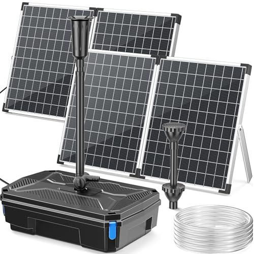 POPOSOAP Kit de Filtro Solar para Estanque y Bomba de Fuente 100W, Bomba Sumergible 4500L/h con Filtración de 4 Etapas y 3 Boquillas para Estanques Exteriores, Acuarios y Cascadas de Jardín