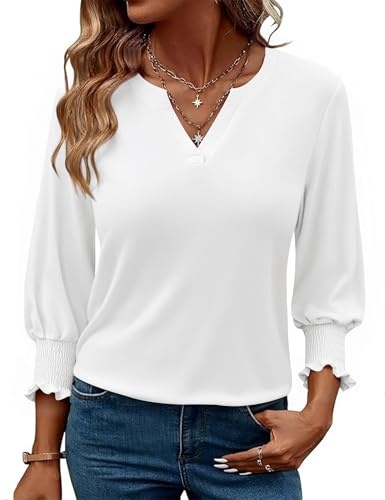Gyabnw Chemise Femme Col V Tunique Blouse Femme Manches 3/4 Chic et Elegant Haut Tee Shirt