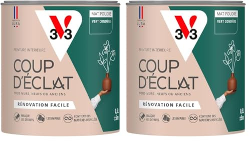 V33 Peinture murale intérieure Coup d'Éclat® Vert conifère Mat Poudré 0,5L (Lot de 2)