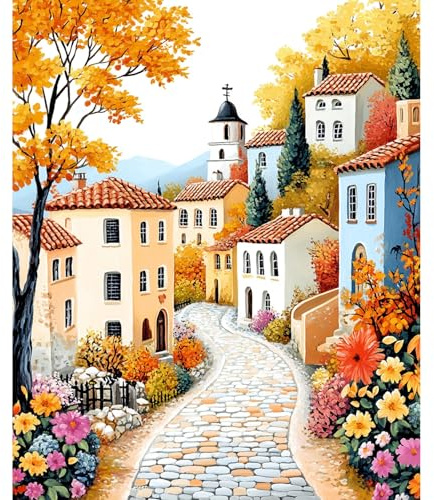 NEWENMO Hermoso Pueblo Pintar por Números Adultos Set Sin Marco 30x40cm