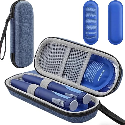 MINGZE Nevera Portátil Insulina, Bolsa de refrigeración portátil con 2 paquetes de hielo, Enfriador de medicina para el caso de insulina de viaje para suministros diabéticos