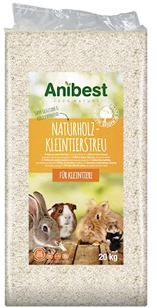 Anibest Kleintierstreu, 100 % natürliche Einstreu für Kaninchen, Hamster, Meerschweinchen & Co, saugfähige Weichholzspäne, staubfrei & geruchsbindend, 20 kg/ 500 l