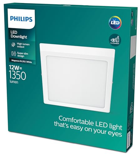 Philips LED Einbauspot Slim Surface, 12W, kühlweißes Licht (4000K), quadratisch, Weiß