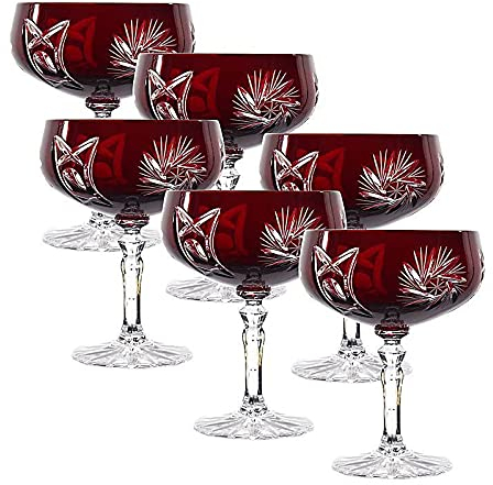 CRISTALICA Sektschale rot Schleuderstern 6er Set (200ml)