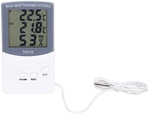 Fdit Termometro da Esterno per Interni, Misuratore di umidità della Temperatura di Tipo Moderno con Sonda Gradi Celsius o Fahrenheit Regolabili Gradi Minimi o Massimi