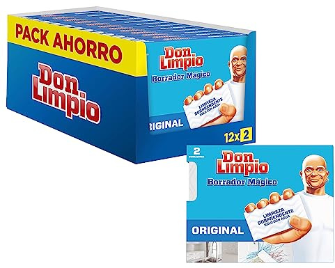 Don Limpio Ultra Power Borrador Magico, Borra Manchas Imposibles Como Rayones En Paredes O Grasa De Fogones, 2 x 12 Unidades