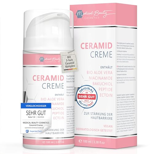 Ceramidcreme 100ml mit 3 essenziellen Ceramiden – plus Bio Aloe Vera, Bakuchiol und Bio Granatapfelkernöl – Vegane Gesichtspflege zur Stärkung der Hautbarriere mit Niacinamiden und Ectoin.
