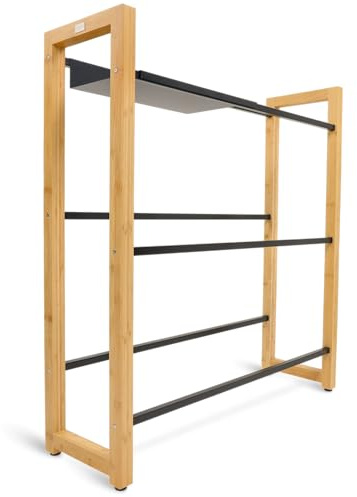 holz4home® Getränkekistenregal aus Bambus I 6 Kisten I inkl. Metallablage I Schwarze Metallstreben I Kellerregal Getränkeregal für Küche & Keller