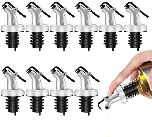 10 x Flaschenausgießer mit Deckel - Spirituosen & Öl Ausgießer für Küche - Metallkläppchen für Wein, Schnaps, Olivenöl, Kaffee, Sirup & Essigflaschen