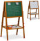 Relaxdays Kinderstandtafel, magnetische Spieltafel, höhenverstellbar, 102-135x55x52 cm, Whiteboard & Kreidetafel, braun