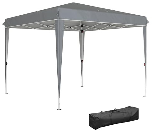 Outsunny Pavillon 3x3m, Hydrofuge Stable résistant à l'hiver Pop-up Pavillon Pliable, Protection UV 50+, Tente de fête Pliable avec Sac, Pavillon de Jardin pour Camping Jardin, Gris Clair