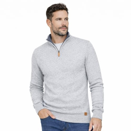 Blu Apparel Men's 1/4 Zip Knitted Sweater Quarter Zip Knit Jumper for Men Casual Work Jumpers (UK, Alpha, L, Regular, Regular, Grey)