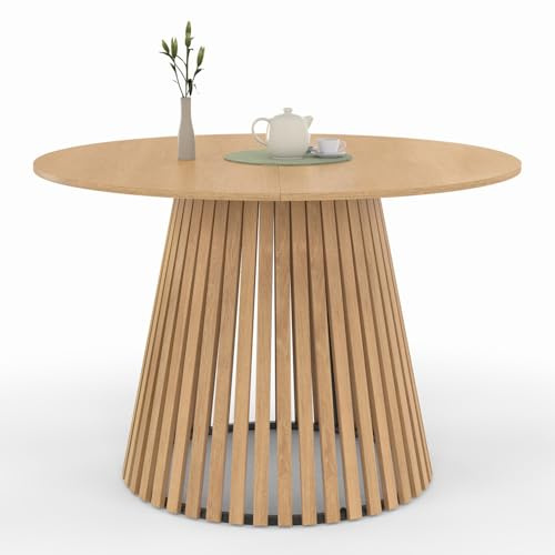 IDMarket - Table à Manger Ronde Carmen 6 Personnes Pied Bois en Lattes et Plateau Bois 110 cm