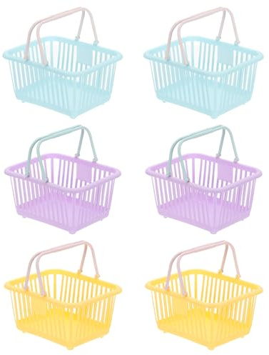 PATIKIL 6PCS Mini Shopping Basket, Small Plastic Basket Mini Storage Basket Grocery Tiny with Handles Organizer Filtered Water for Organizing Toys Eggs Fruits Snacks,Blue Purple Yellow