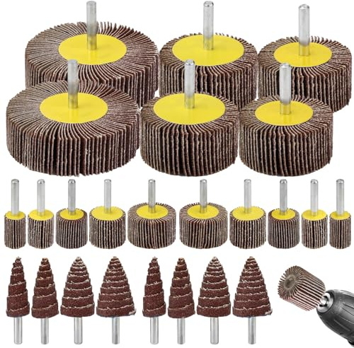 24PCS 80 Grit Sanding Flap Wheels Abrasive Flap Wheel Set Polishing Disc Sanding Heads with 6mm Shank, Rotary Tool for Wood Steel Deburring, Remove Rusta, Weld Burr, Grinding