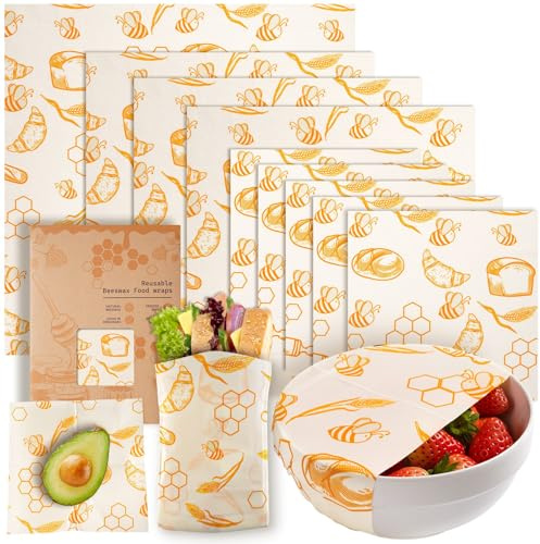 9 Pack Beeswax Wraps for Food – Reusable Beeswax Bread Bag & Sandwich Wrap | Organic & Eco-Friendly,Sustainable Bees Paper,Retain Freshness,Perfect Alternative to Aluminum Foil Sourdough Storage