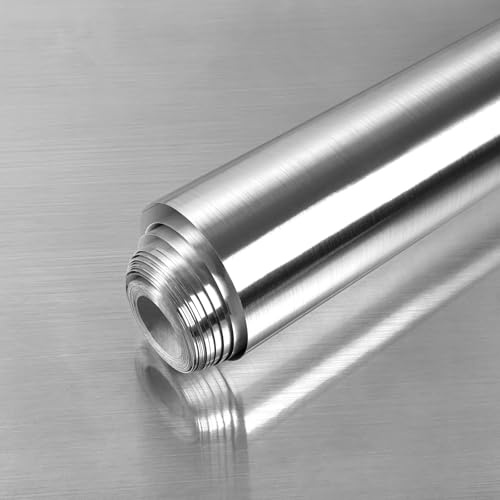 AuraCyzirine Stainless Steel Wallpaper,40cm x 10.16m Self Adhesive Metal Effect Vinyl Wrap - Oil Proof Waterproof Contact Paper for Kitchen Worktop, Fridge, Dishwasher, Splashback & Appliance Cover