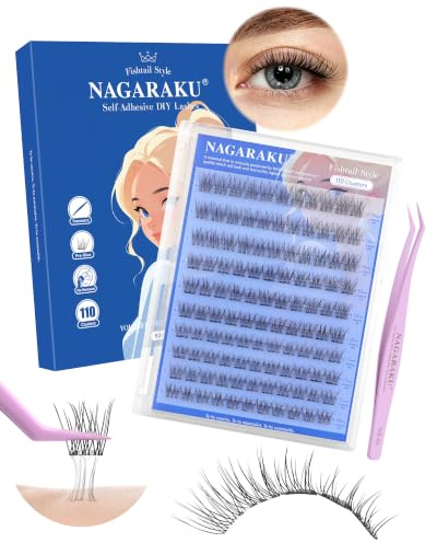 NAGARAKU Wispy självhäftande ögonfransar XL set 110 fans med non-stick pincett