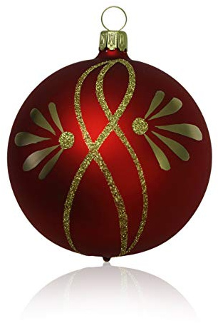 Lauschaer Glas Christbaumkugeln rot matt mit Ranken 4 Stück d 10cm Christbaumschmuck Weihnachtsbaumschmuck mundgeblasen, handdekoriert