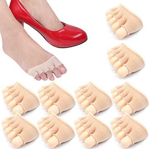 REKYO 10 Paar Baumwollsocken Toe Topper für Frauen Peep Toe Socken Vorfuß Socken Deckel eine halbe Handfläche Zehensocken für Pumpen und Erbsen Schuhe … (Haut)