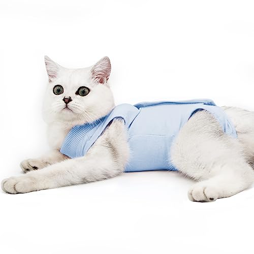 Dotoner Katzenbody Nach Op Anti-leckende für Katze Body Operation Haut-Krankheit Recovery Body Katze Kleidung Nach Kastration E-Halsband Alternative für Katzen Hunde (L, blau)