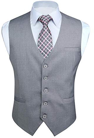 Enlision Anzugweste Herren Hellgrau Formelle Weste Hochzeit Einfarbige Anzugwesten Elegant Business Westen Männer mit Taschen XL