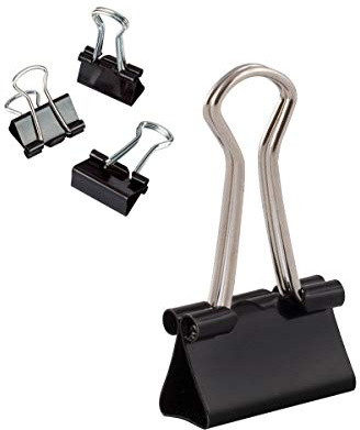 D.RECT Pack of 12 Binder Clips – 19 mm – Small Bulldog Clips for Paper – Black Metal Foldback Clips for Documents, Notes, Tickets – Office, School & Home Paper Clamps – Strong Steel Paper Holder