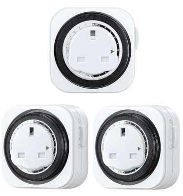 DEWENWILS Mechanical Indoor Timer Socket Switch,24 Hour Programmable Energy Saving Light Timer for Home Security, Christmas Light, Home Appliances, 13A/3120W, CE Listed (3 Pack)