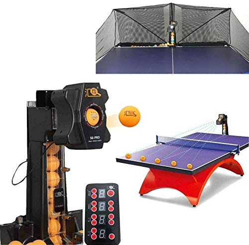 TABODD Macchina da ping pong automatica da 50 W, S6-Pro, robot da allenamento Ping Pong Robot, 9 impostazioni di spina, avviatore automatico con 100 palline da ping pong e reti riciclate