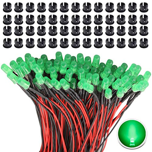 RUNCCI-YUN 65 st grönt DC 12 V förkopplat ljus, 3 mm lysdioder med 20 cm kabel, förkopplade LED-dioder ljus, 12 V LED grön 65 st 3 mm plast LED monteringslåg