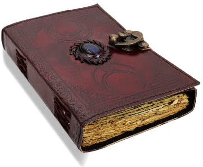 PRASTARA Leder-Tagebuch Blanko-Zauberbuch der Schatten mit Schlossverschluss Requisite Vintage Notizbuch Gebundene Hexerei Wicca Grimoire Hexen-Magie Augen-Skizzenbuch Zeichnen Schreib-Tagebuch