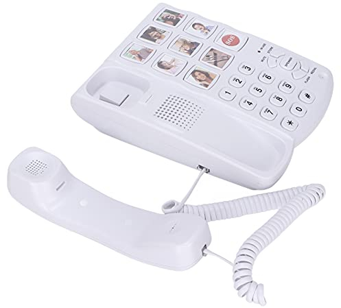 VBESTLIFE Telefon mit großen Tasten, austauschbare Bilder schnurgebundenes Telefon, vorgespeicherte Nummer, geeignet für ältere Menschen mit SEH- und Hörbehinderung