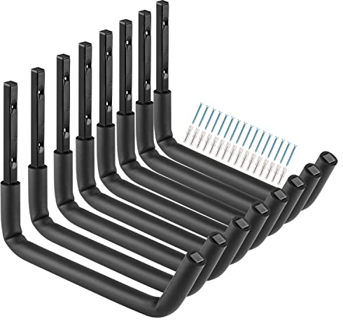 Heavy Duty Garage Storage Ladder Hooks with 30.5 CM Jumbo Arm, 8 Pack Wall Mounted Storage Hanger Utility Organizer for Bicycle, Folding Chairs, Bike and Garden Tools