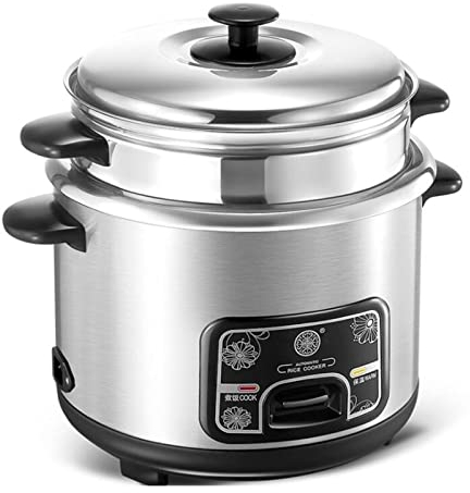 Cuiseur à riz inox, Cuiseur de riz avec Cuiseur Vapeur inox, Fonctions de cuisson/réchauffement pour riz gluant, Cuiseur à légumes EU 220-240V (4L)