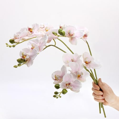 CLoxks 4-Pcs Orchid Stems Artificial Flowers Real Touch Latex Phalaenopsis 17.7inch Faux Orchid Branches with 5 Large Flowers for Vase Wedding Party Home Garden Decor,Light Pink