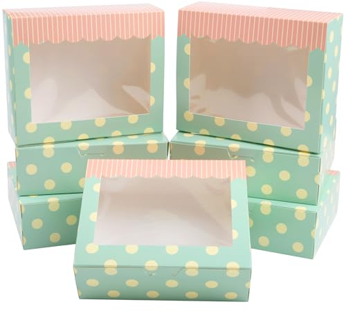 KEYIDO 12 Pack Candy Sweet Boxes with Window 6”×5”×2” Disposable Paper Treat Packing Gift Box Christmas Pastry Cookies Muffins Pies Brownie Boxes