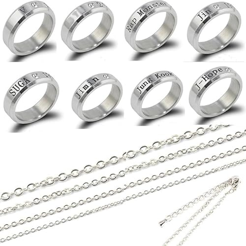 WKxinxuan Bts Anillo, 8 Piezas Bts Anillo Colgante Mujer, Collar de Anime, Necklace es Un Regalo de CumpleañOs Para el Mejor Amigo de Un NiñO O Una NiñA