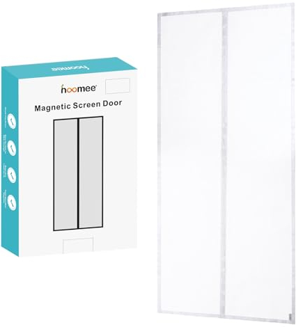 HOOMEE Zanzariera per Porta, 120x240 CM-Tenda Magnetica per Porte Finestre e Patio, Magneti Potenti per una Perfetta Chiusura Automatica, Installazione Facile senza Foratura (Bianco)