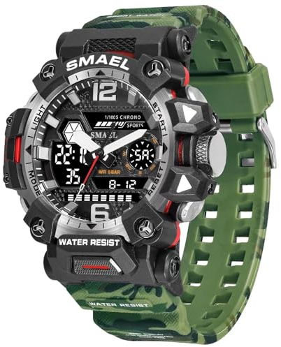 Militär Uhr Herren Armbanduhr Camouflage Digitaluhr 5 ATM Wasserdicht Military Watch Tactical Outdoor Digital Herrenuhr Schwarz Grün Jungen Sportuhr Männer Chronograph Herren Stoppuhr Sport Wecker