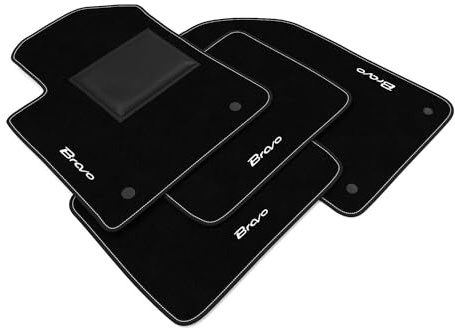 DHCarMats | Alfombrillas de Auto para Fiat Bravo 2007-2014 Bordado | Alfombras de Auto Alfombra Compatible | Interior del Habitáculo - Conjunto de Alfombrillas para el Coche | Decorado personalizado, fondo antideslizante, fabricado en Italia, kit completo delantero y trasero