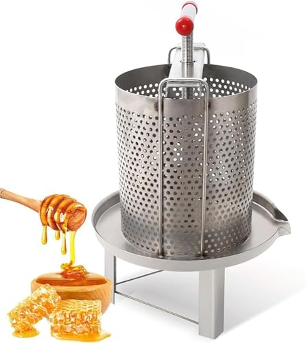 ZIJINGM Stainless Steel Honey Extractor Equipment, 2in1 Manual Press & Extractor with Filter Bag for Beekeeping Or Commercial Use, Effortlessly Extract Honey & Beeswax, 12L (Color : Type-b)