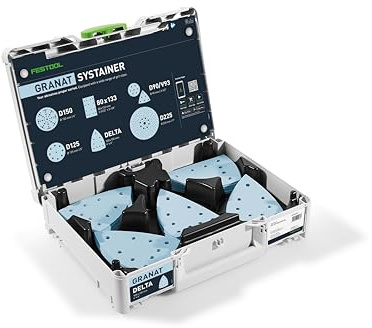 Festool Abrasives Systainer³ Granat Delta GR SYS | 5 grits P60–P220, 20 sheets each – STF DELTA/9 format, stored in SYS3 M 112 Systainer