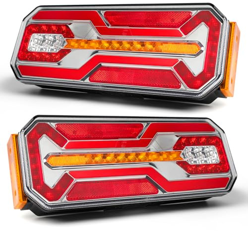Yuanjoy 2 Unidades Luces Traseras LED Remolque, 10V-24V IP67 Impermeables Con Luz Lateral, Marcha, Freno, Dirección, Reversa, Antiniebla P, Tractor, Camión, Caravana, Furgoneta, etc