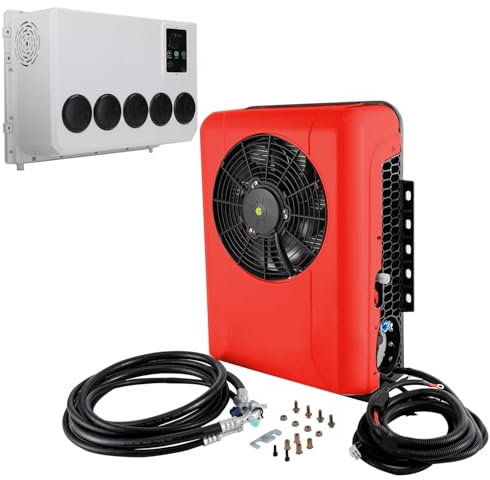 24v Split RV Rooftop Air Conditioner, Portable Truck Parking Air Conditioner Electric Dc Air Conditioning For Vans Agricultural Vehicles Excavators Vehicle, Easy To Install(Red)