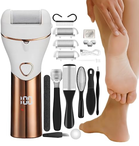 Removedor de callos para pies, herramientas de para pies,Herramientas profesionales de para eliminar la piel muerta - Kit eléctrico para el cuidado de los pies con 3 cabezales de para piel muerta seca