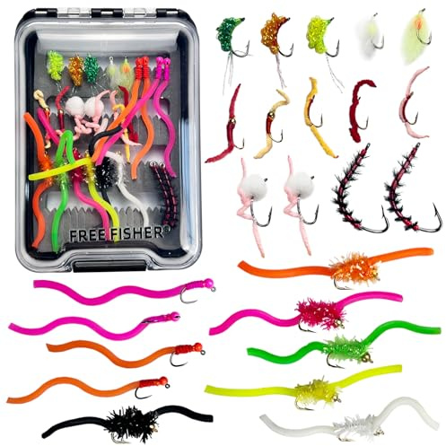 L PATTERN Juego de moscas de pesca con mosca, 30/24 unidades, juego de cebo de mosca de hundimiento lento para perca, trucha, cebo artificial, caja de moscas, anzuelos de tungsteno, juego de moscas,