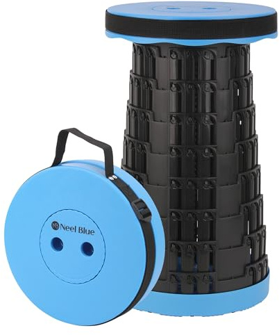 Trimming Shop Telescopic Folding Stool Portable Seat 440lbs, Royal Blue | Adjustable Heavy-Duty Collapsible Portable Plastic Stool With 200kg Max Load For Camping, Fishing, BBQs, Hiking, Outdoor Use